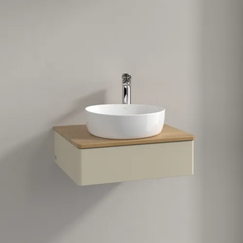 Bild von VILLEROY BOCH Antao Waschbeckenunterschrank, 1 Auszug, 600 x 190 x 500 mm, Front ohne Struktur, Silk Grey Matt Lacquer / Honey Oak #K07051HJ