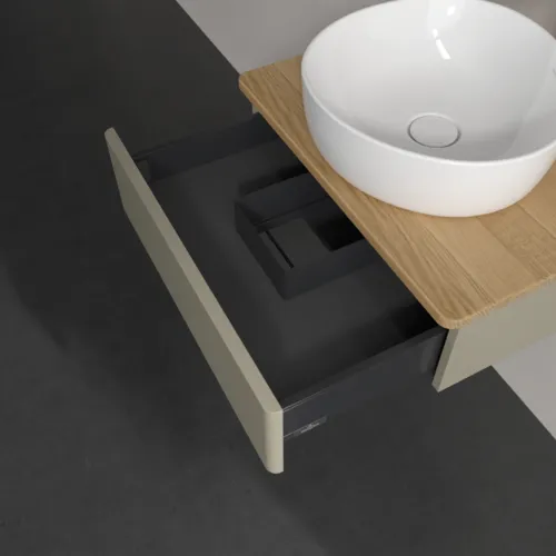 Bild von VILLEROY BOCH Antao Waschbeckenunterschrank, 1 Auszug, 600 x 190 x 500 mm, Front ohne Struktur, Stone Grey Matt Lacquer / Honey Oak #K07051HK