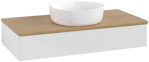 Obrázek VILLEROY BOCH Toaletní skříňka Antao, 1 zásuvka, 1000 x 190 x 500 mm, přední strana bez konstrukce, lesklý bílý lak / medový dub #K09011GF