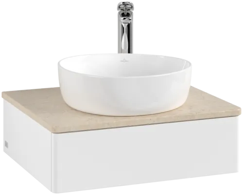 Obrázek VILLEROY BOCH Toaletní skříňka Antao, 1 zásuvka, 600 x 190 x 500 mm, přední strana bez konstrukce, bílý matný lak / Botticino #K07053MT