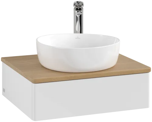 Obrázek VILLEROY BOCH Toaletní skříňka Antao, 1 zásuvka, 600 x 190 x 500 mm, přední strana bez konstrukce, lesklý bílý lak / medový dub #K07051GF