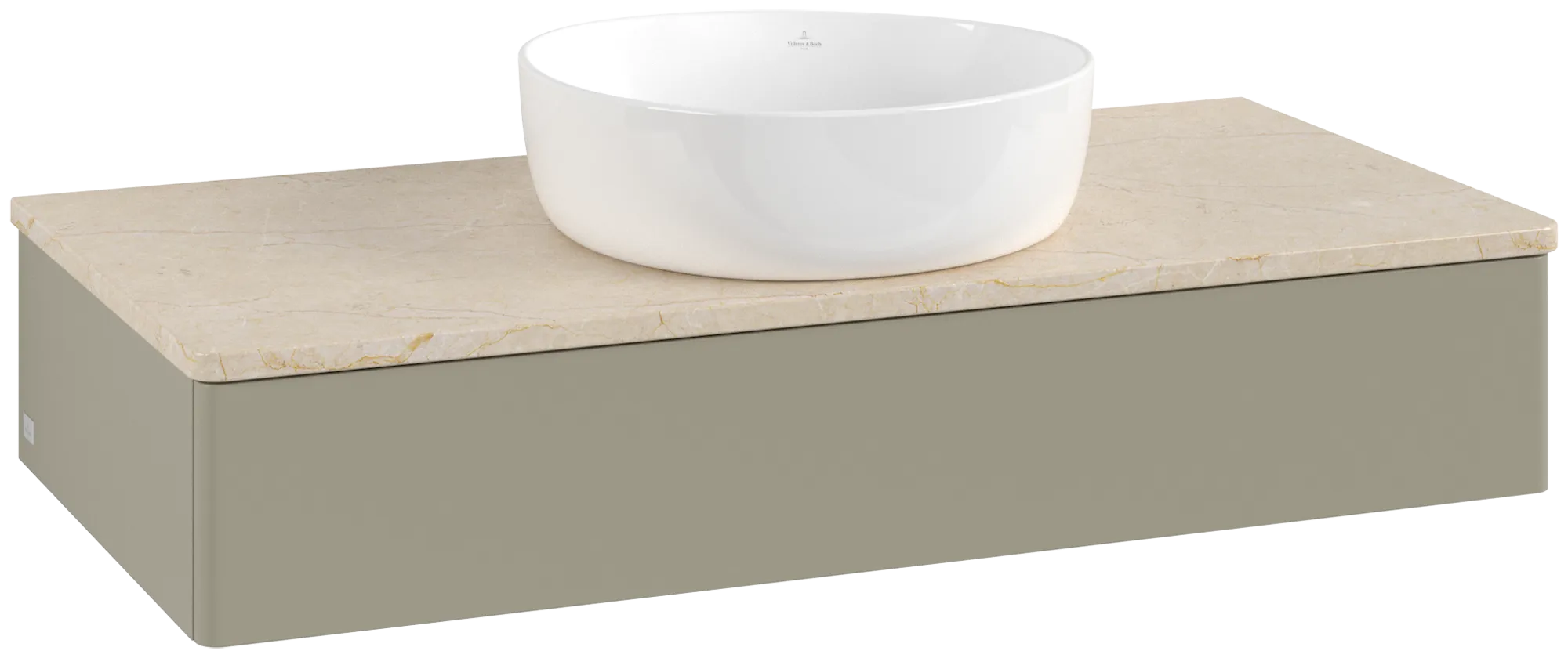 Obrázek VILLEROY BOCH Toaletní stolek Antao, 1 zásuvka, 1000 x 190 x 500 mm, přední strana bez konstrukce, Stone Grey Matt Lacquer / Botticino #K09013HK