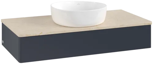 Obrázek VILLEROY BOCH Toaletní stolek Antao, 1 zásuvka, 1000 x 190 x 500 mm, přední strana bez konstrukce, Midnight Blue Matt Lacquer / Botticino #K09013HG