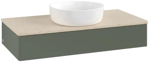 Obrázek VILLEROY BOCH Antao toaletní skříňka, 1 zásuvka, 1000 x 190 x 500 mm, přední strana bez konstrukce, Leaf Green Matt Lacquer / Botticino #K09013HL