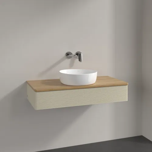 Bild von VILLEROY BOCH Antao Waschbeckenunterschrank, 1 Auszug, 1000 x 190 x 500 mm, Front mit Struktur, Silk Grey Matt Lacquer / Honey Oak #K09111HJ