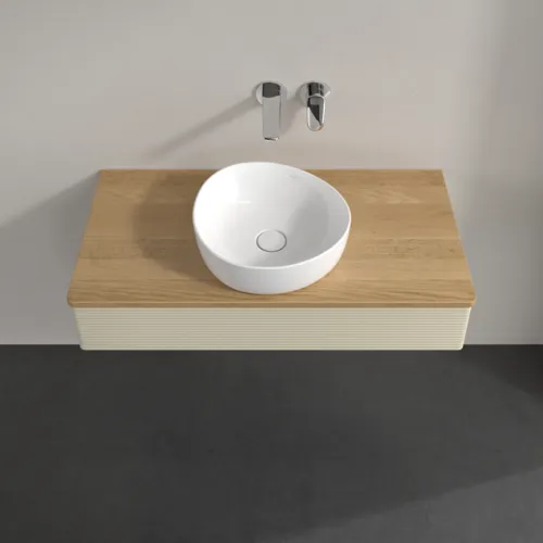 Bild von VILLEROY BOCH Antao Waschbeckenunterschrank, 1 Auszug, 1000 x 190 x 500 mm, Front mit Struktur, Silk Grey Matt Lacquer / Honey Oak #K09111HJ