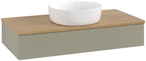 Obrázek VILLEROY BOCH Toaletní skříňka Antao, 1 zásuvka, 1000 x 190 x 500 mm, přední strana s konstrukcí, Stone Grey Matt Lacquer / Honey Oak #K09111HK