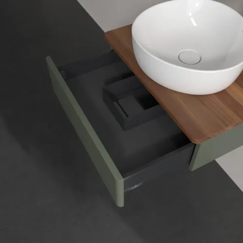 Bild von VILLEROY BOCH Antao Waschbeckenunterschrank, 1 Auszug, 600 x 190 x 500 mm, Front ohne Struktur, Leaf Green Matt Lacquer / Warm Walnut #K07052HL