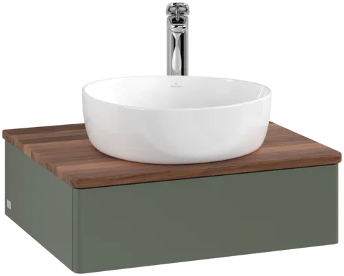 Obrázek VILLEROY BOCH Toaletní stolek Antao, 1 zásuvka, 600 x 190 x 500 mm, přední strana bez konstrukce, listově zelený matný lak / teplý ořech #K07052HL