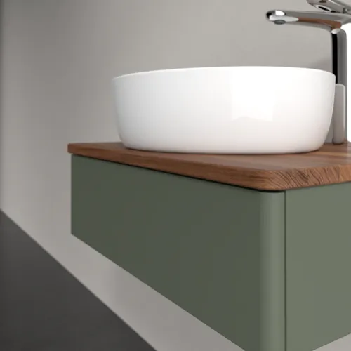 Bild von VILLEROY BOCH Antao Waschbeckenunterschrank, 1 Auszug, 600 x 190 x 500 mm, Front ohne Struktur, Leaf Green Matt Lacquer / Warm Walnut #K07052HL