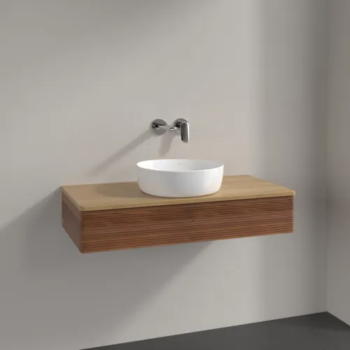 Bild von VILLEROY BOCH Antao Waschbeckenunterschrank, 1 Auszug, 1000 x 190 x 500 mm, Front mit Struktur, Warm Walnut / Honey Oak #K09111HM