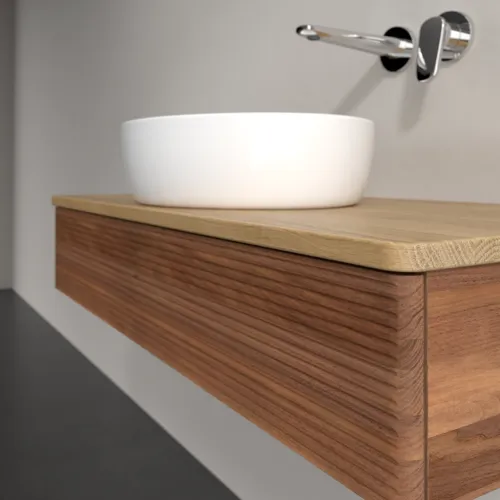 Bild von VILLEROY BOCH Antao Waschbeckenunterschrank, 1 Auszug, 1000 x 190 x 500 mm, Front mit Struktur, Warm Walnut / Honey Oak #K09111HM