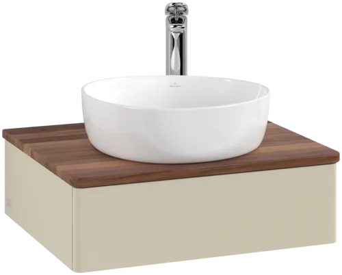 Obrázek VILLEROY BOCH Toaletní skříňka Antao, 1 zásuvka, 600 x 190 x 500 mm, přední strana bez konstrukce, hedvábně šedý matný lak / teplý ořech #K07052HJ