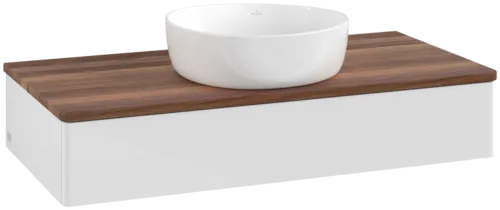 Obrázek VILLEROY BOCH Toaletní skříňka Antao, 1 zásuvka, 1000 x 190 x 500 mm, přední strana bez konstrukce, lesklý bílý lak / teplý ořech #K09012GF