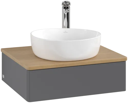 Obrázek VILLEROY BOCH Toaletní skříňka Antao, 1 zásuvka, 600 x 190 x 500 mm, přední strana bez konstrukce, antracitový matný lak / medový dub #K07051GK