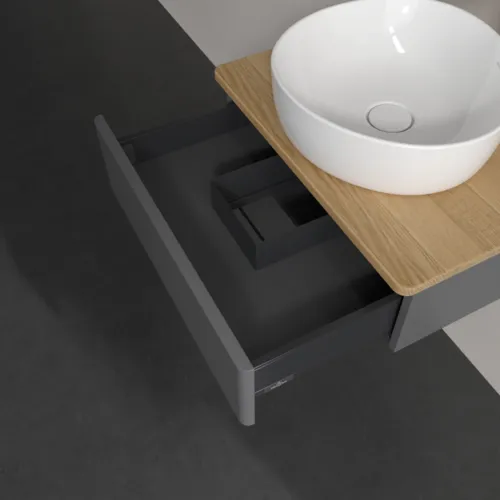 Bild von VILLEROY BOCH Antao Waschbeckenunterschrank, 1 Auszug, 600 x 190 x 500 mm, Front ohne Struktur, Anthracite Matt Lacquer / Honey Oak #K07051GK