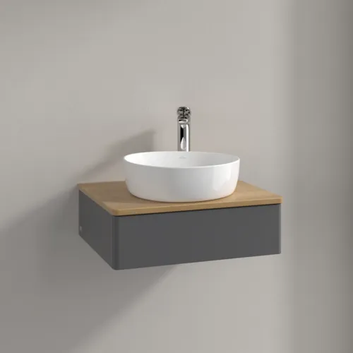 Bild von VILLEROY BOCH Antao Waschbeckenunterschrank, 1 Auszug, 600 x 190 x 500 mm, Front ohne Struktur, Anthracite Matt Lacquer / Honey Oak #K07051GK