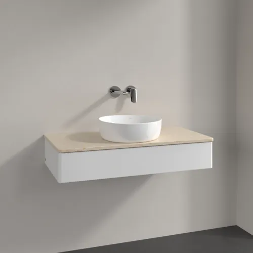 VILLEROY BOCH Antao Waschbeckenunterschrank, 1 Auszug, 1000 x 190 x 500 mm, Front ohne Struktur, Glossy White Lacquer / Botticino #K09013GF, Bild 2