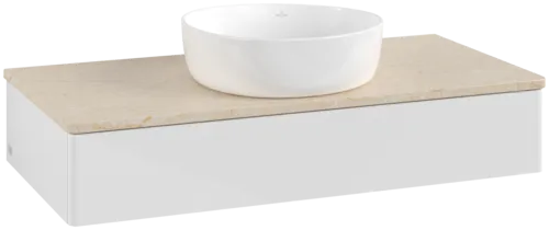 Obrázek VILLEROY BOCH Toaletní stolek Antao, 1 zásuvka, 1000 x 190 x 500 mm, přední strana bez konstrukce, lesklý bílý lak / Botticino #K09013GF