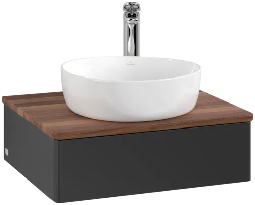 Obrázek VILLEROY BOCH Toaletní stolek Antao, 1 zásuvka, 600 x 190 x 500 mm, přední strana bez konstrukce, černý matný lak / teplý ořech #K07052PD