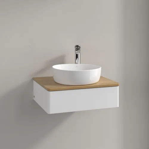 Picture of VILLEROY BOCH Antao Vanity unit, 1 pull-out compartment, 600 x 190 x 500 mm, Front without structure, White Matt Lacquer / Honey Oak #K07051MT