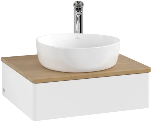 Obrázek VILLEROY BOCH Toaletní stolek Antao, 1 zásuvka, 600 x 190 x 500 mm, přední strana bez konstrukce, bílý matný lak / medový dub #K07051MT