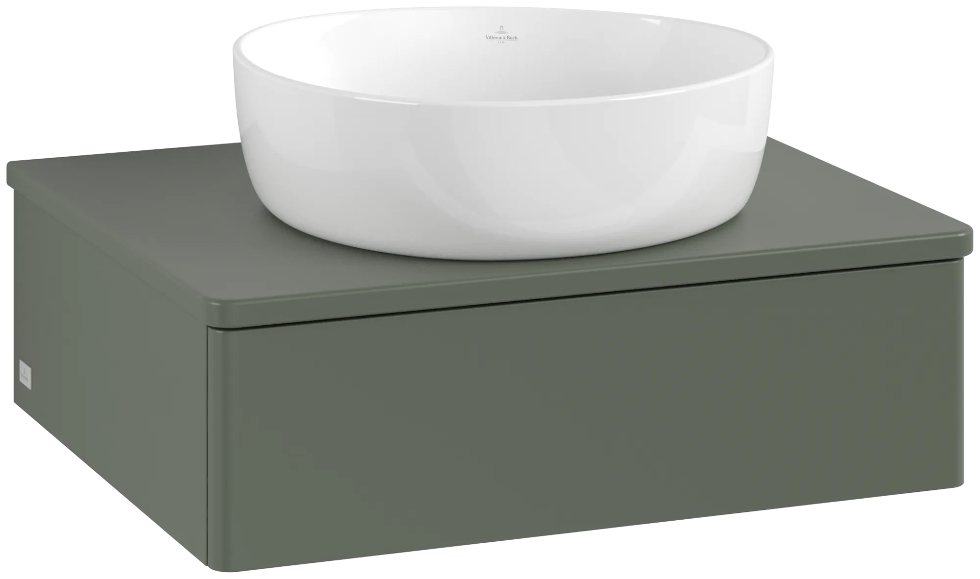 Obrázek VILLEROY BOCH Toaletní skříňka Antao, 1 zásuvka, 600 x 190 x 500 mm, přední strana bez konstrukce, listově zelený matný lak / listově zelený matný lak #K07050HL