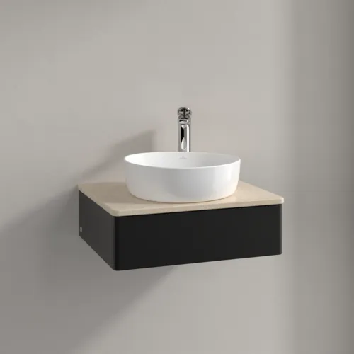Bild von VILLEROY BOCH Antao Waschbeckenunterschrank, 1 Auszug, 600 x 190 x 500 mm, Front ohne Struktur, Black Matt Lacquer / Botticino #K07053PD