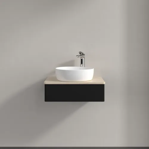 Bild von VILLEROY BOCH Antao Waschbeckenunterschrank, 1 Auszug, 600 x 190 x 500 mm, Front ohne Struktur, Black Matt Lacquer / Botticino #K07053PD