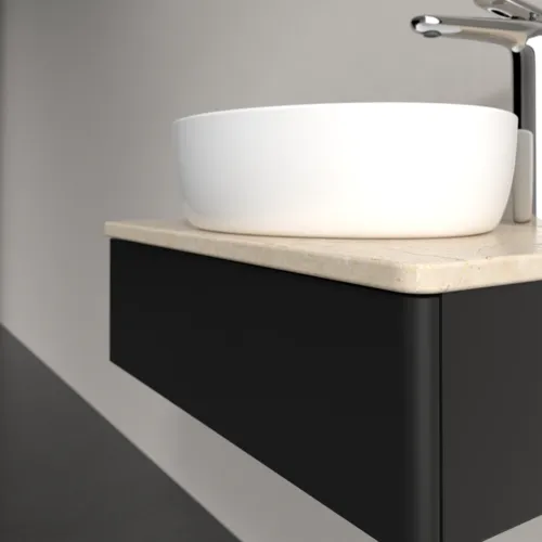 Bild von VILLEROY BOCH Antao Waschbeckenunterschrank, 1 Auszug, 600 x 190 x 500 mm, Front ohne Struktur, Black Matt Lacquer / Botticino #K07053PD