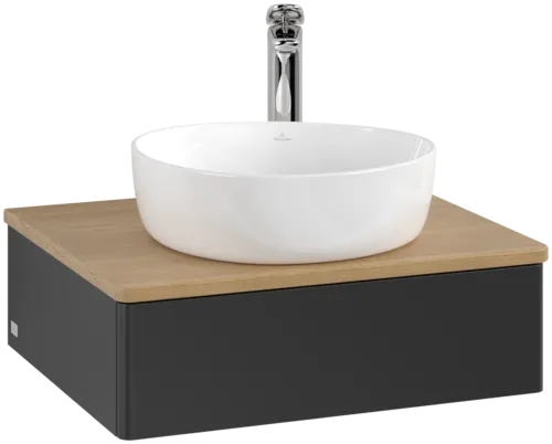 Obrázek VILLEROY BOCH Toaletní skříňka Antao, 1 zásuvka, 600 x 190 x 500 mm, přední strana bez konstrukce, černý matný lak / medový dub #K07051PD
