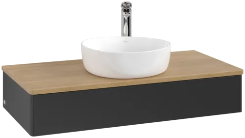 Obrázek VILLEROY BOCH Toaletní stolek Antao, 1 zásuvka, 1000 x 190 x 500 mm, přední strana bez konstrukce, černý matný lak / medový dub #K09051PD