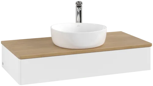 Obrázek VILLEROY BOCH Toaletní stolek Antao, 1 zásuvka, 1000 x 190 x 500 mm, přední strana bez konstrukce, bílý matný lak / medový dub #K09051MT