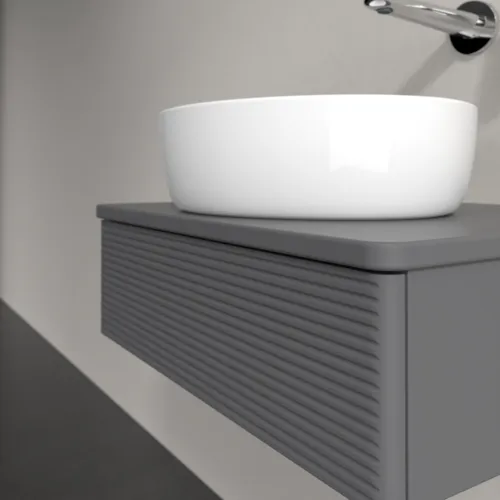 Bild von VILLEROY BOCH Antao Waschbeckenunterschrank, 1 Auszug, 600 x 190 x 500 mm, Front mit Struktur, Anthracite Matt Lacquer / Anthracite Matt Lacquer #K07110GK