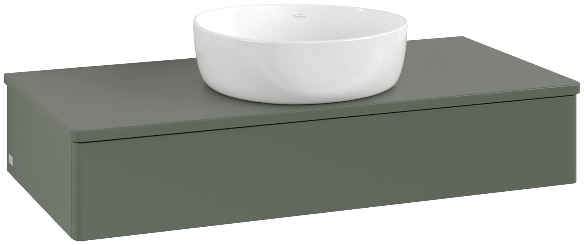 Obrázek VILLEROY BOCH Toaletní stolek Antao, 1 zásuvka, 1000 x 190 x 500 mm, přední strana bez konstrukce, listově zelený matný lak / listově zelený matný lak #K09050HL