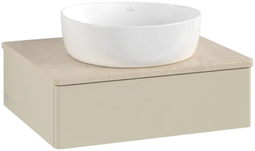 Obrázek VILLEROY BOCH Toaletní stolek Antao, 1 zásuvka, 600 x 190 x 500 mm, přední strana bez konstrukce, hedvábně šedý matný lak / Botticino #K07013HJ
