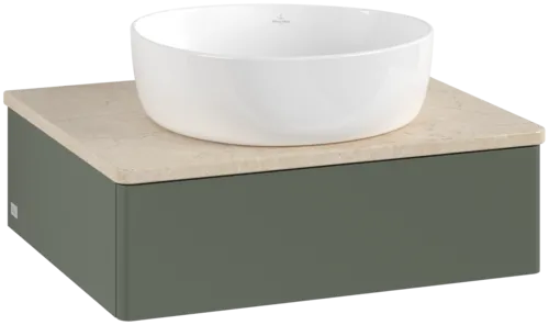 Obrázek VILLEROY BOCH Antao toaletní skříňka, 1 zásuvka, 600 x 190 x 500 mm, přední strana bez konstrukce, Leaf Green Matt Lacquer / Botticino #K07013HL
