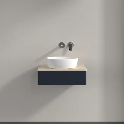 Obrázek VILLEROY BOCH Toaletní skříňka Antao, 1 zásuvka, 600 x 190 x 500 mm, přední strana bez konstrukce, Midnight Blue Matt Lacquer / Botticino #K07013HG