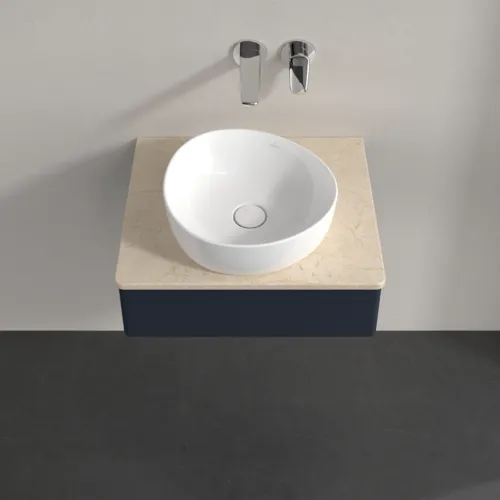 Obrázek VILLEROY BOCH Toaletní skříňka Antao, 1 zásuvka, 600 x 190 x 500 mm, přední strana bez konstrukce, Midnight Blue Matt Lacquer / Botticino #K07013HG