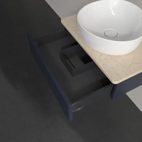 Obrázek VILLEROY BOCH Toaletní skříňka Antao, 1 zásuvka, 600 x 190 x 500 mm, přední strana bez konstrukce, Midnight Blue Matt Lacquer / Botticino #K07013HG
