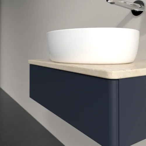 Obrázek VILLEROY BOCH Toaletní skříňka Antao, 1 zásuvka, 600 x 190 x 500 mm, přední strana bez konstrukce, Midnight Blue Matt Lacquer / Botticino #K07013HG