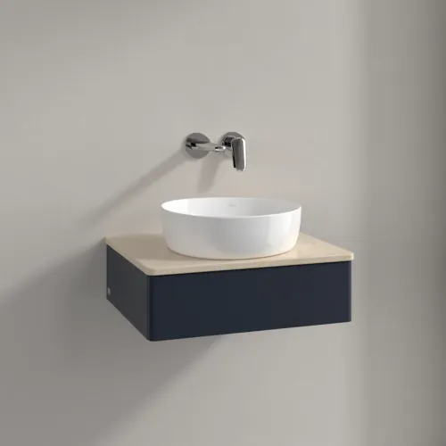 Obrázek VILLEROY BOCH Toaletní skříňka Antao, 1 zásuvka, 600 x 190 x 500 mm, přední strana bez konstrukce, Midnight Blue Matt Lacquer / Botticino #K07013HG