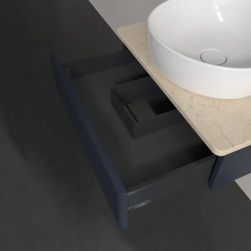 Obrázek VILLEROY BOCH Toaletní skříňka Antao, 1 zásuvka, 600 x 190 x 500 mm, přední strana bez konstrukce, Midnight Blue Matt Lacquer / Botticino #K07013HG