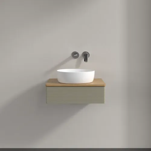 Зображення з  VILLEROY BOCH Antao Vanity unit, 1 pull-out compartment, 600 x 190 x 500 mm, Front with grain texture, Stone Grey Matt Lacquer / Honey Oak #K07111HK