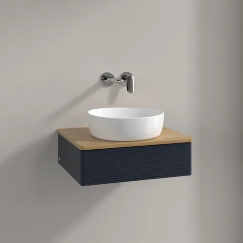 Bild von VILLEROY BOCH Antao Waschbeckenunterschrank, 1 Auszug, 600 x 190 x 500 mm, Front mit Struktur, Midnight Blue Matt Lacquer / Honey Oak #K07111HG