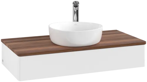 Obrázek VILLEROY BOCH Toaletní skříňka Antao, 1 zásuvka, 1000 x 190 x 500 mm, přední strana bez konstrukce, bílý matný lak / teplý ořech #K09052MT