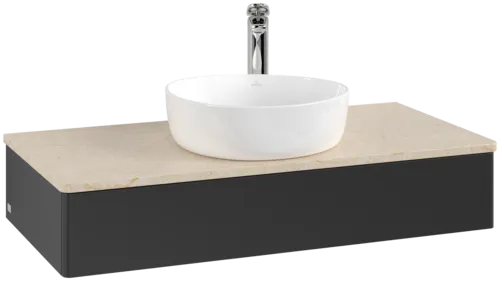 Obrázek VILLEROY BOCH Toaletní stolek Antao, 1 zásuvka, 1000 x 190 x 500 mm, přední strana bez konstrukce, černý matný lak / Botticino #K09053PD