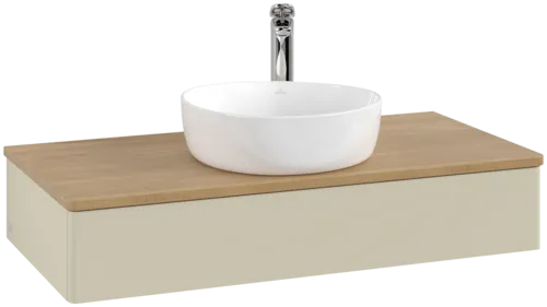 Obrázek VILLEROY BOCH Toaletní skříňka Antao, 1 zásuvka, 1000 x 190 x 500 mm, přední strana bez konstrukce, hedvábně šedý matný lak / medový dub #K09051HJ