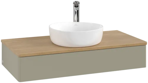 Obrázek VILLEROY BOCH Toaletní skříňka Antao, 1 zásuvka, 1000 x 190 x 500 mm, přední strana bez konstrukce, Stone Grey Matt Lacquer / Honey Oak #K09051HK