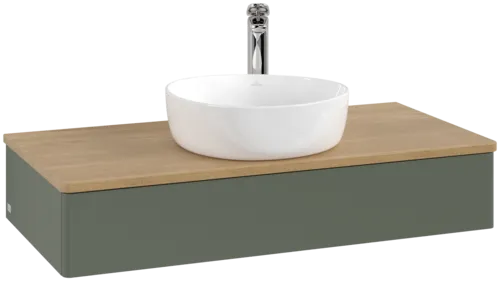 Obrázek VILLEROY BOCH Antao toaletní skříňka, 1 zásuvka, 1000 x 190 x 500 mm, přední strana bez konstrukce, Leaf Green Matt Lacquer / Honey Oak #K09051HL